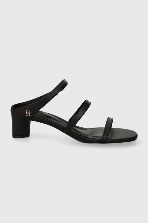 Tommy Hilfiger klapki skórzane TH STRAP LEATHER MID HEEL słupek czarny FW0FW07731