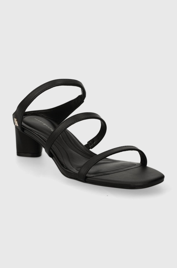 Obuwie Tommy Hilfiger klapki skórzane TH STRAP LEATHER MID HEEL FW0FW07731 czarny