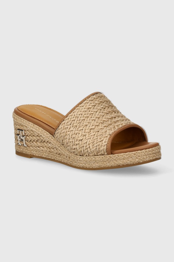 Pantofle Tommy Hilfiger TH ROPE WEDGE SANDAL klín béžová FW0FW07927