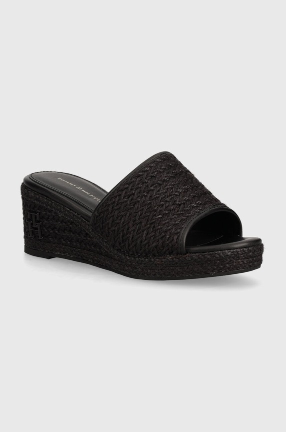 Tommy Hilfiger klapki TH ROPE WEDGE SANDAL imitacja skóry licowej czarny FW0FW07927