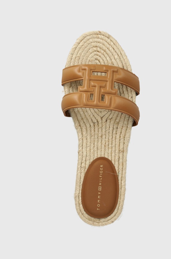 Tommy Hilfiger klapki skórzane TH EMBOSS FLAT ESP SANDAL brązowy FW0FW07928