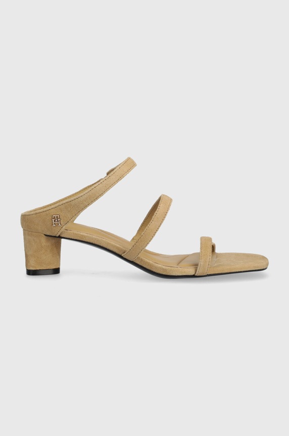 Semišové pantofle Tommy Hilfiger TH STRAP SUEDE MID HEEL semišová kůže béžová FW0FW08043