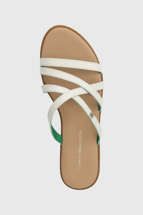 Tommy Hilfiger slapi de piele TH STRAP FLAT SANDAL bej FW0FW08067