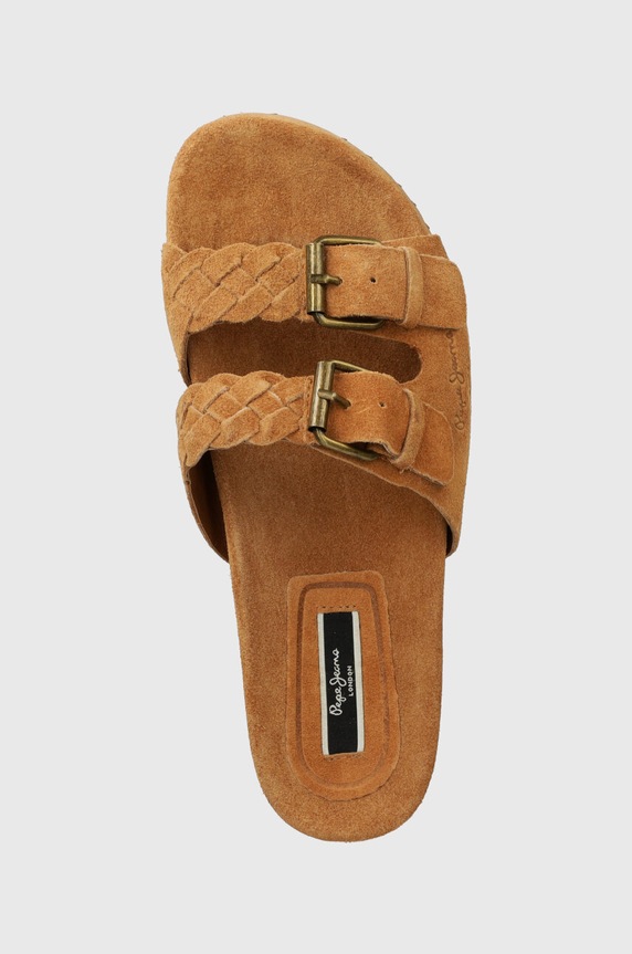 Pepe Jeans papuci din piele PLS80004 maro PLS80004