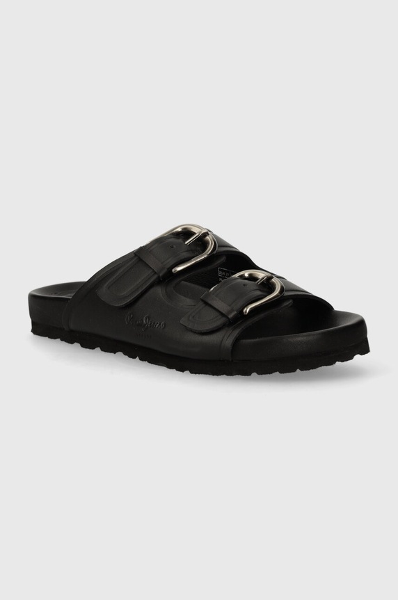 Pepe Jeans klapki skórzane PLS80005 płaski czarny PLS80005