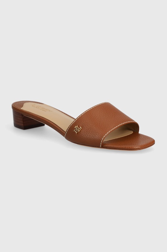Kožne natikače Lauren Ralph Lauren Fay široka potpetica smeđa 802925259003.270