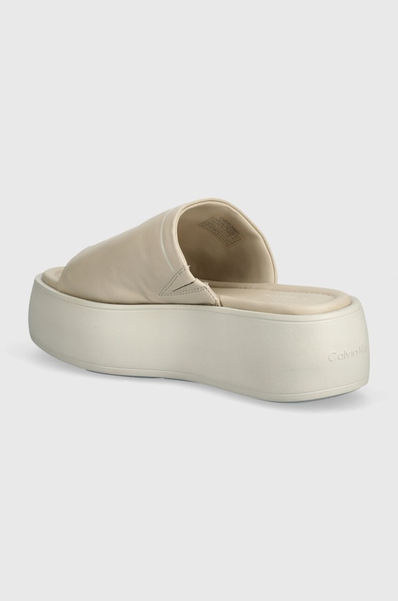 Obuwie Calvin Klein klapki skórzane FLATFORM SLIDE LTH HW0HW01943 beżowy