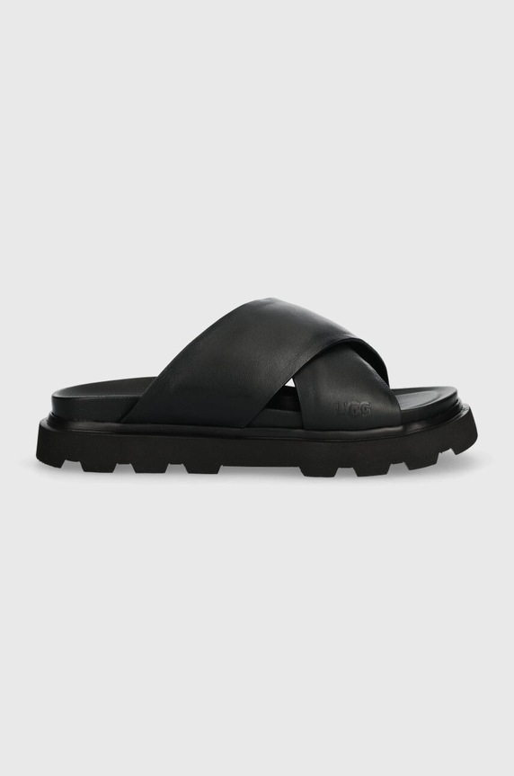 UGG klapki skórzane Capitelle Crossband płaski czarny 1152672.BLK
