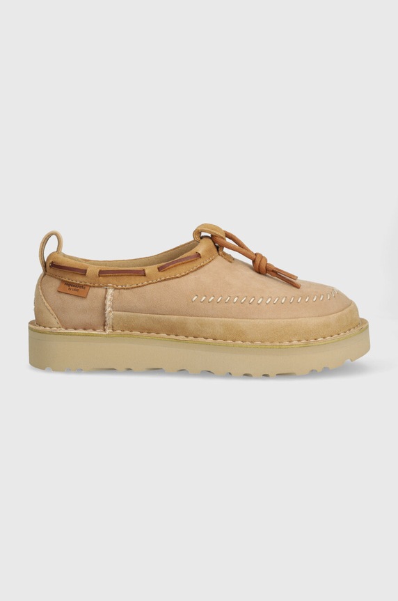 Kućne papuče od brušene kože UGG Tasman Crafted Regenerate bež 1152747.SAN