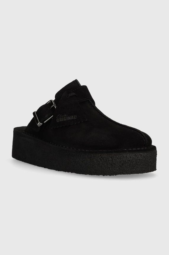 Semišové pantofle Clarks Originals Trek Wedge Mule 26175869 černá SS24