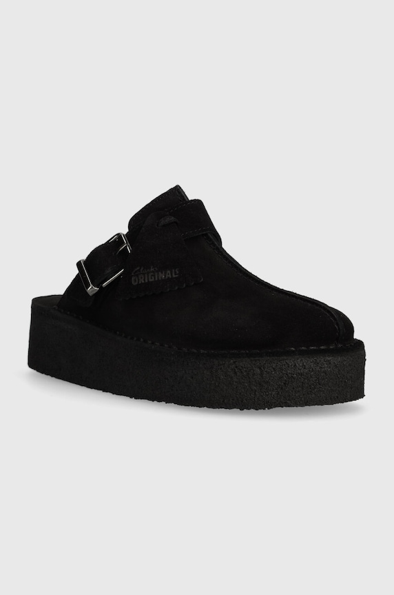 Semišové pantofle Clarks Originals Trek Wedge Mule 26175869 černá SS24