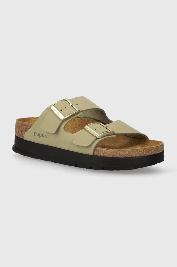 Nubuck παντόφλες Birkenstock Arizona Platform Flex Birkenstock x Papillio δέρμα nubuck πράσινο 1026971