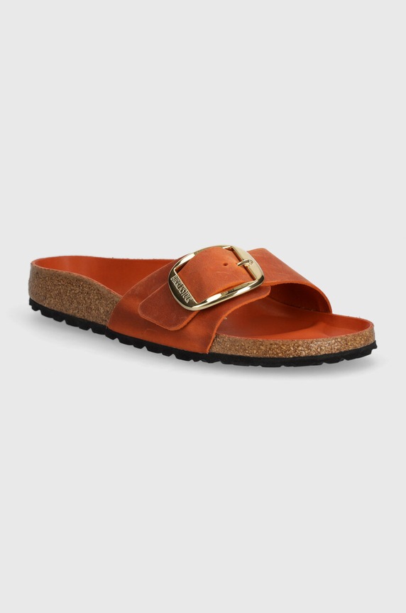 Birkenstock šľapky na plochom podpätku dámske nubukové bez podpätku oranžová 1026632