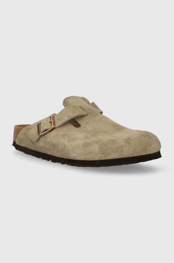 Birkenstock papuci din piele Boston piele întoarsă bej 60463