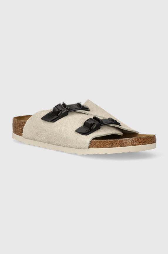 Birkenstock klapki zamszowe Zürich płaski beżowy 1026788