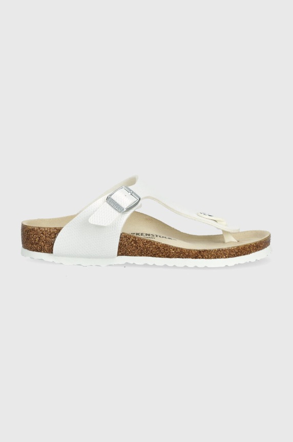 Birkenstock infradito per bambini Gizeh K BF Shiny Lizard finta pelle fiore bianco 1027260.24.35