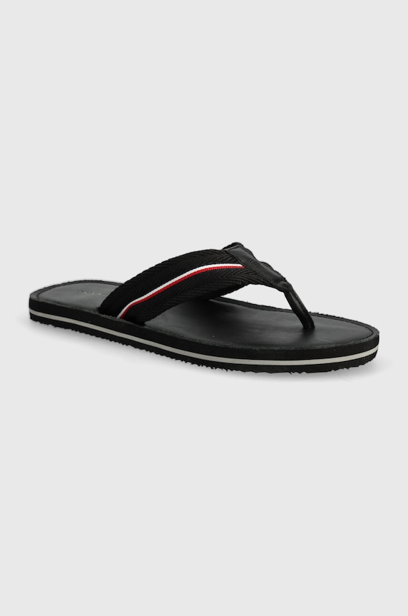 Žabky Tommy Hilfiger LEATHER BEACH SANDAL černá FM0FM05027