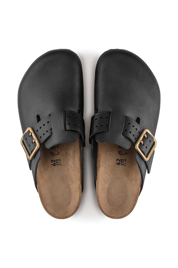Birkenstock klapki skórzane Boston Bold Gap 1022577 czarny