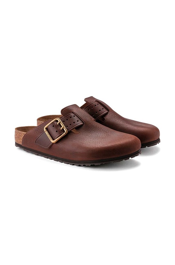 Birkenstock leather sliders Boston Bold Gap brown 1022589