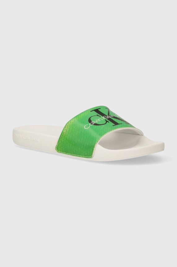 Calvin Klein Jeans papuci SLIDE LENTICULAR verde YM0YM00953