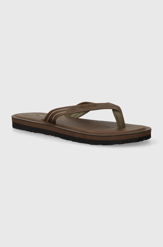 Pepe Jeans japonki PMS70141 imitacja skóry licowej brązowy PMS70141