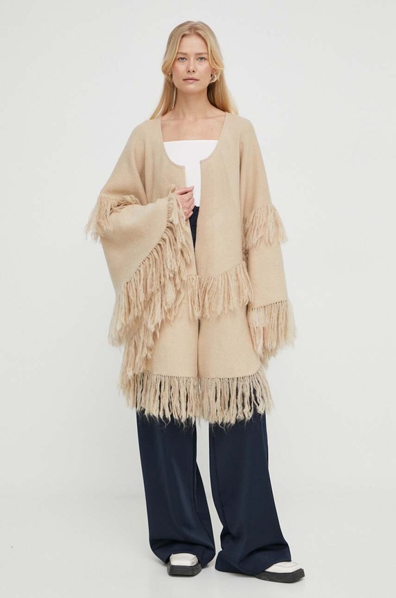 By Malene Birger poncho wełniane Q72091002 beżowy SS24