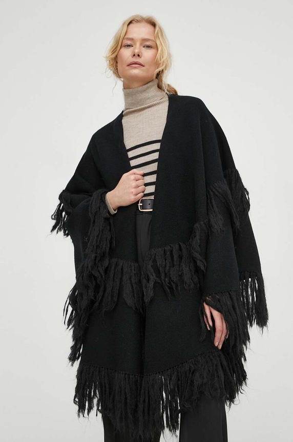 Vlněné pončo By Malene Birger vlna černá Q72091002