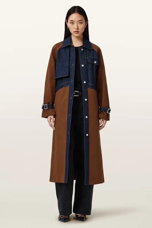 Odzież AllSaints trencz damski z bawełną DAYLY TRENCH WO508Z brązowy