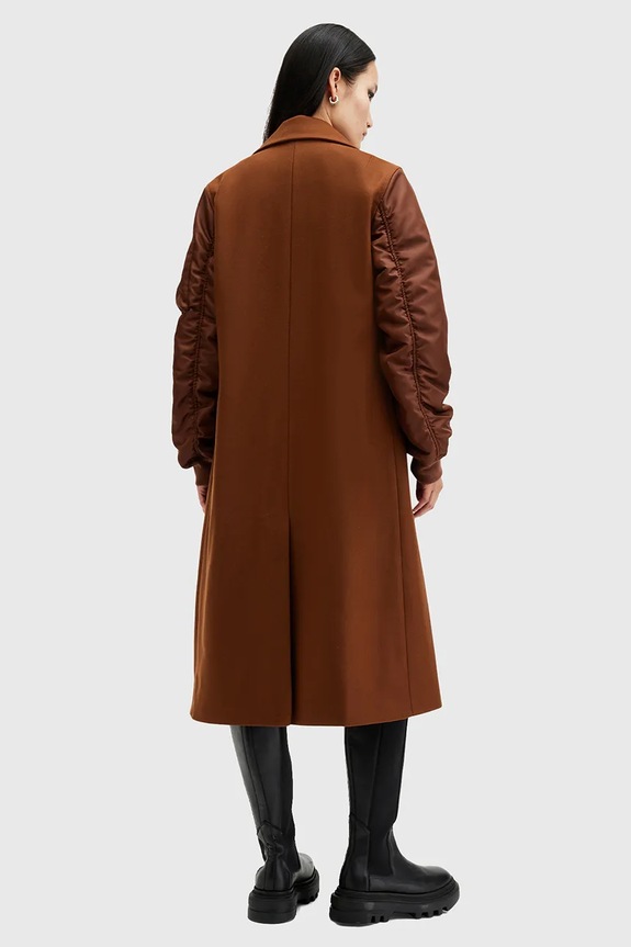 Kabát s vlnou AllSaints PAULAH hnědá W007OZ
