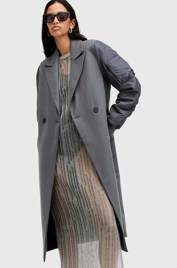 Vlnený kabát AllSaints PAULAH W007OZ sivá AW25