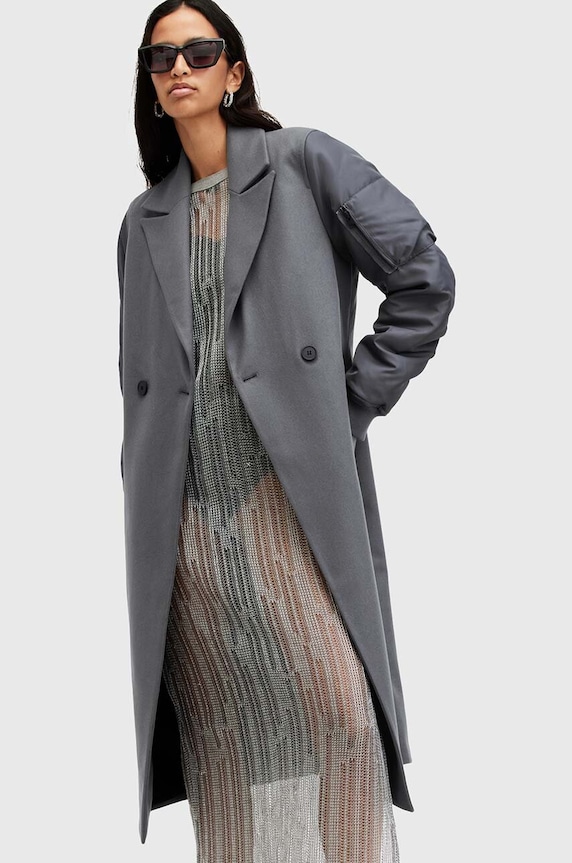 Vlnený kabát AllSaints PAULAH W007OZ sivá AW25