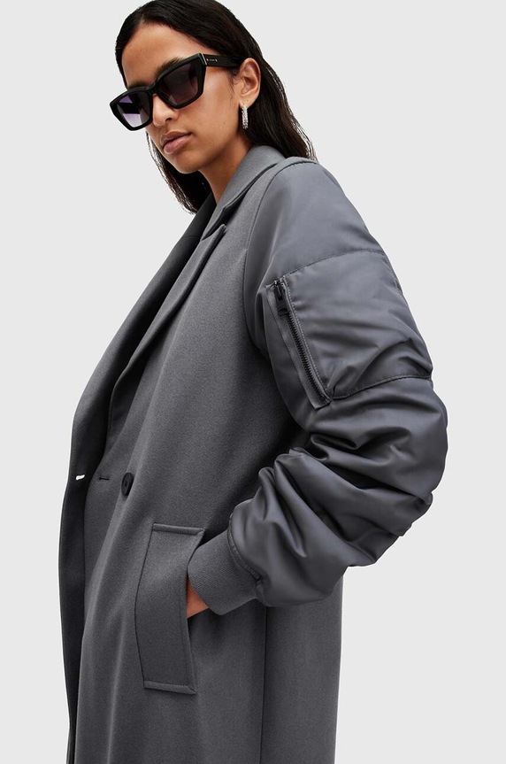 Oblečenie Vlnený kabát AllSaints PAULAH W007OZ sivá