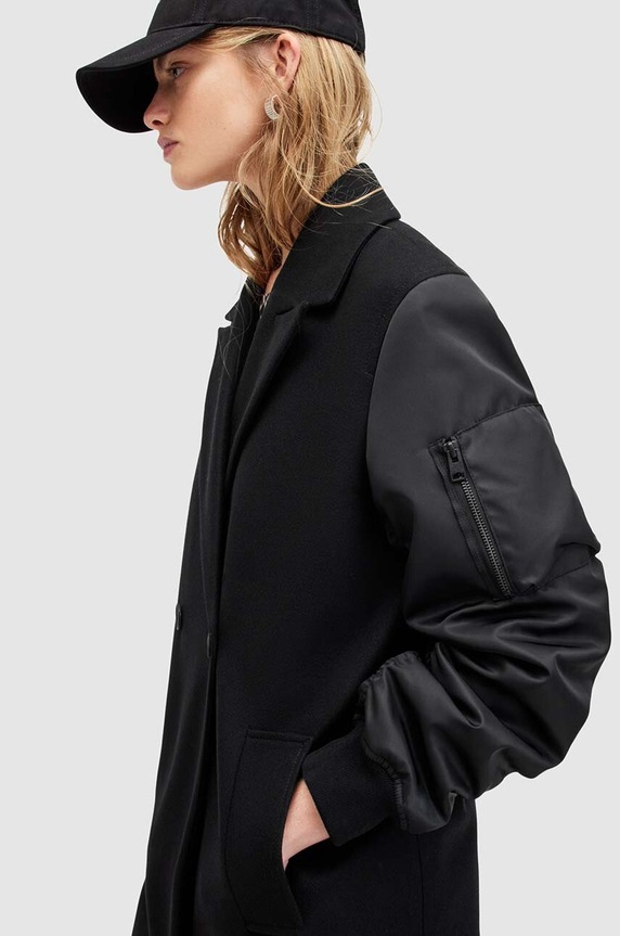 Ruházat AllSaints gyapjú kabát PAULAH W007OZ fekete