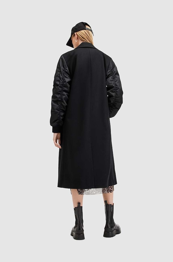 AllSaints gyapjú kabát PAULAH W007OZ fekete