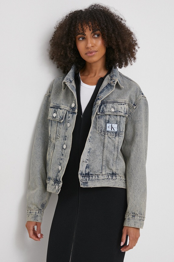 Τζιν μπουφάν Calvin Klein Jeans χωρίς κουκούλα μπλε J20J222501