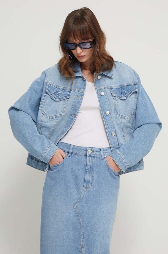 Chiara Ferragni giacca di jeans blu 76CBS400