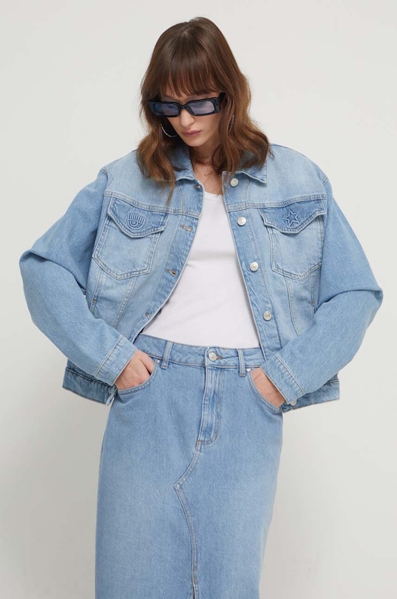 Chiara Ferragni giacca di jeans blu 76CBS400