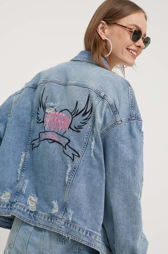 Chiara Ferragni kurtka jeansowa PUNK PUNK bez kaptura niebieski 76CBS414