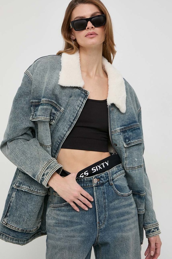 Miss Sixty kurtka jeansowa oversize niebieski 6T4WJ1700000