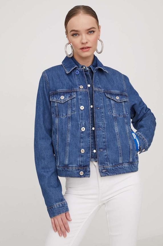 Rifľová bunda Karl Lagerfeld Jeans bez kapucne modrá 240J1404