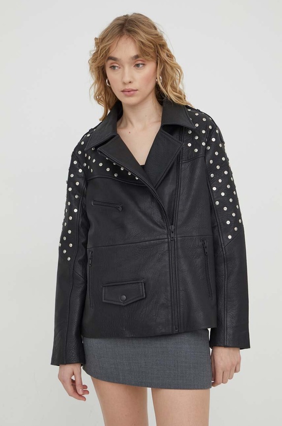 Bruuns Bazaar geaca de piele cu captuseala negru BBW3840