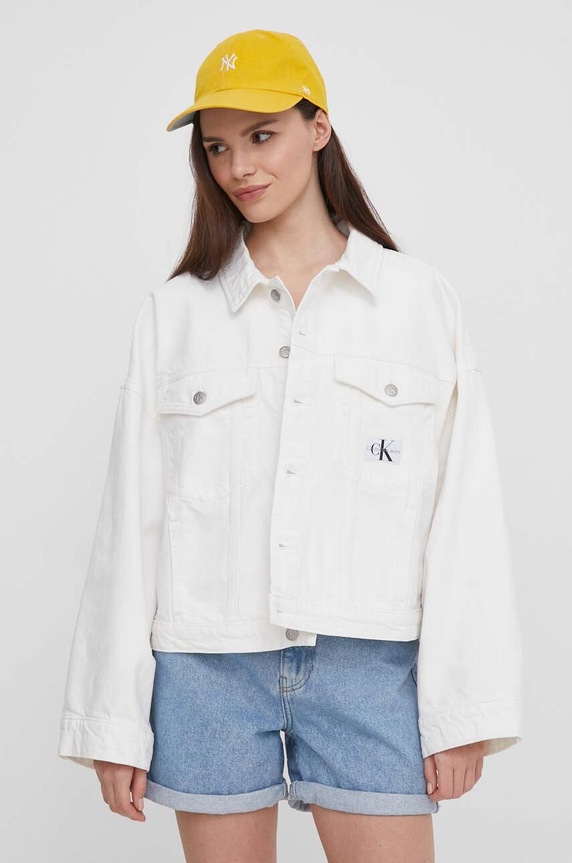 Calvin Klein Jeans kurtka jeansowa bez kaptura beżowy J20J223430