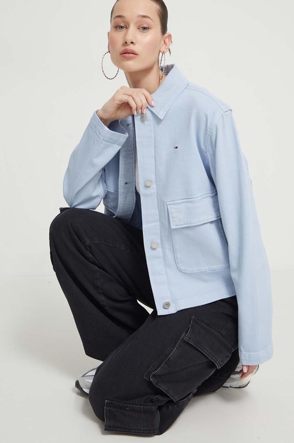 Τζιν μπουφάν Tommy Jeans χωρίς κουκούλα μπλε DW0DW17748