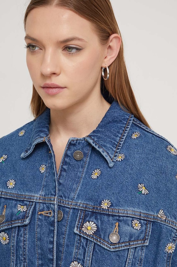 Džínová bunda Desigual FLOWERS 24SWED21 modrá