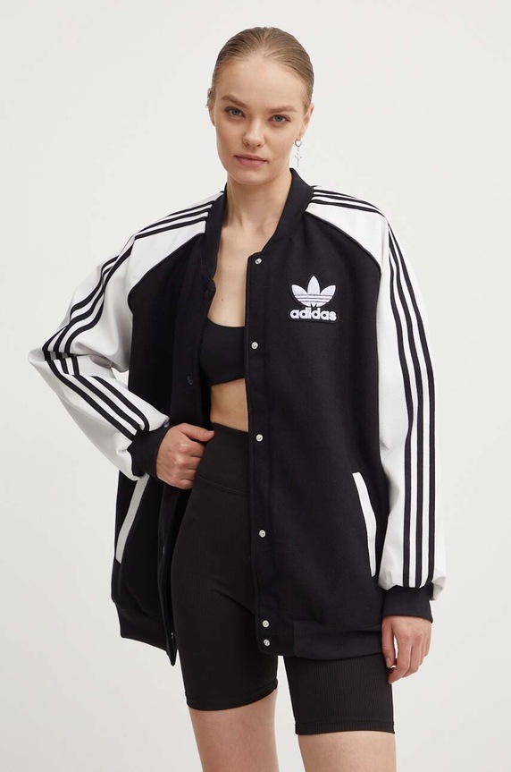Μπουφάν bomber adidas Originals SST Oversize VRCT με μείγμα μαλλιού μαύρο IR5519