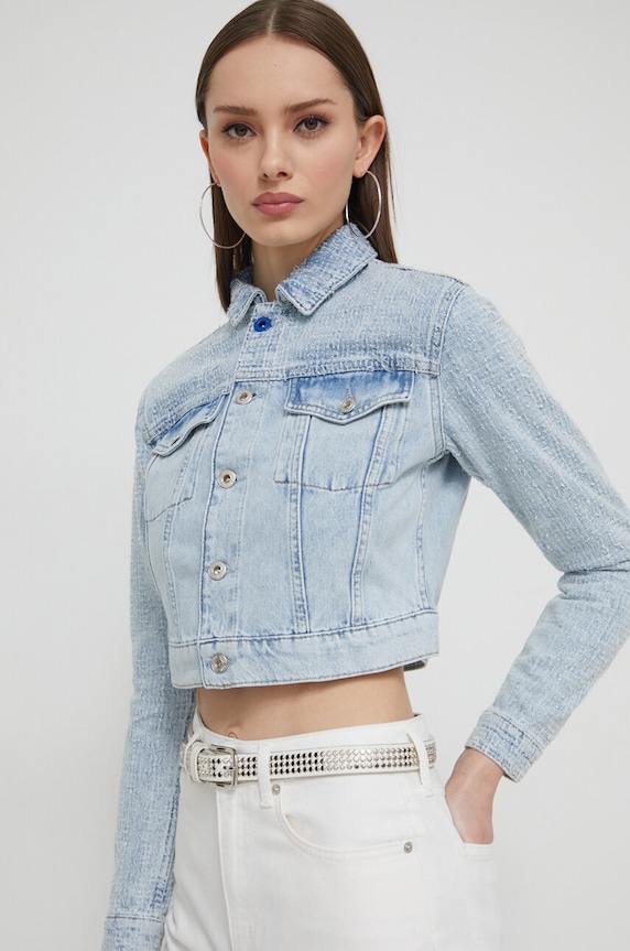 Karl Lagerfeld Jeans kurtka jeansowa bez kaptura niebieski 241J1404