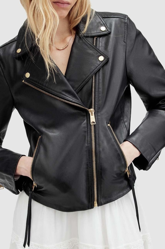 AllSaints bőrdzseki DALBY WL196Z fekete AA00