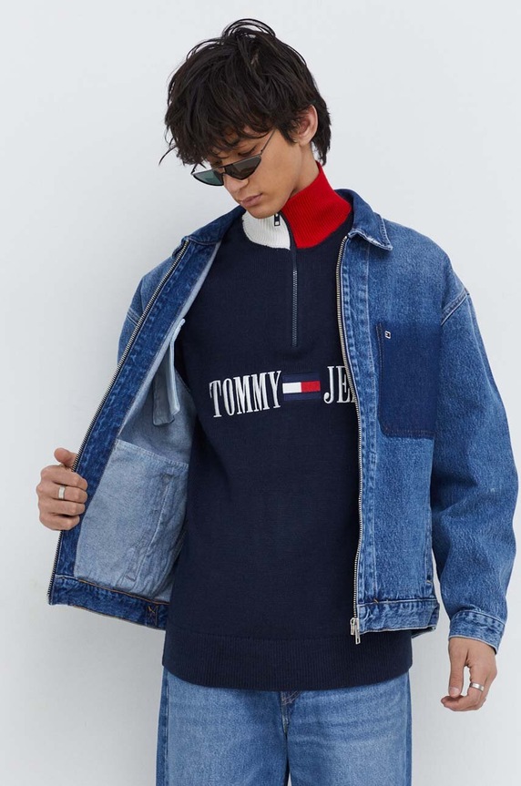 Tommy Jeans kurtka jeansowa bawełniana DM0DM18027 granatowy