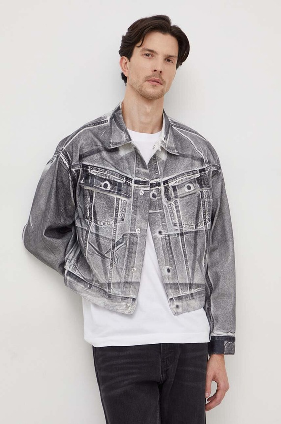 Calvin Klein Jeans kurtka jeansowa bez kaptura szary J30J324971