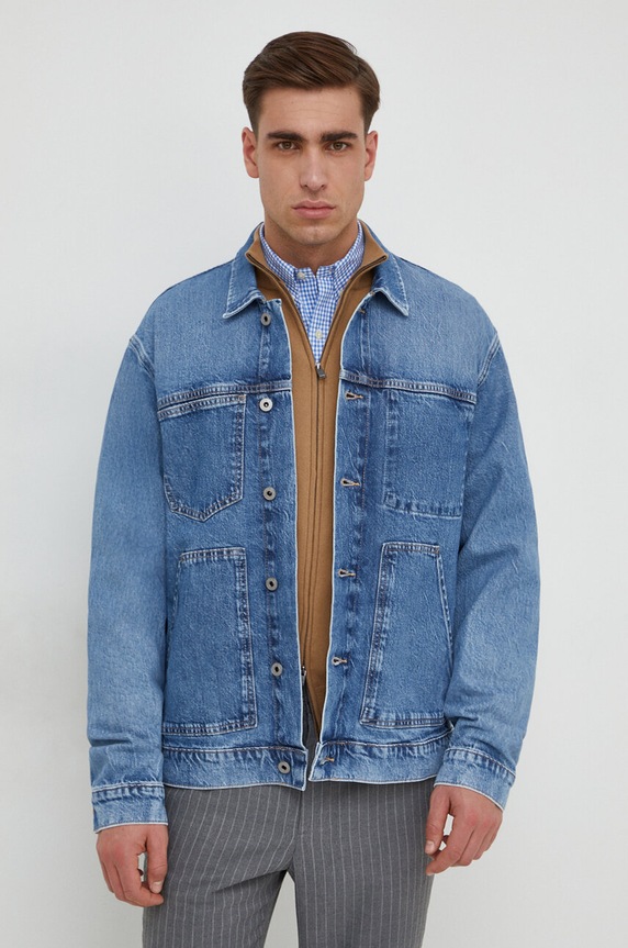 Τζιν μπουφάν Pepe Jeans YOUNG WORK χωρίς κουκούλα μπλε PM402884